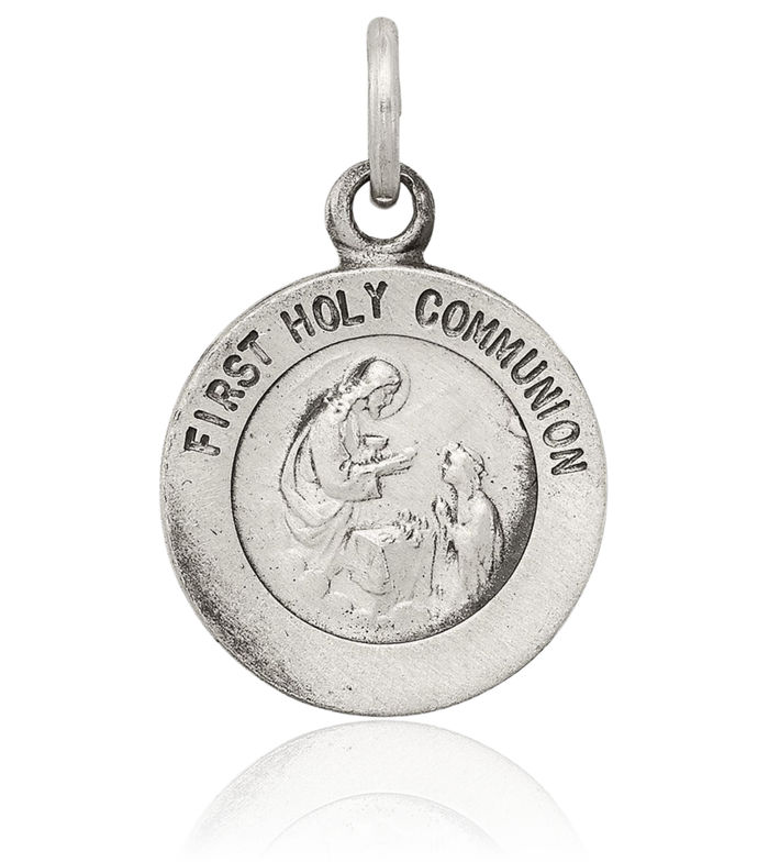 925 Sterling Silver Vintage First Holy Communion Medal Necklace Chain Pendant Charm