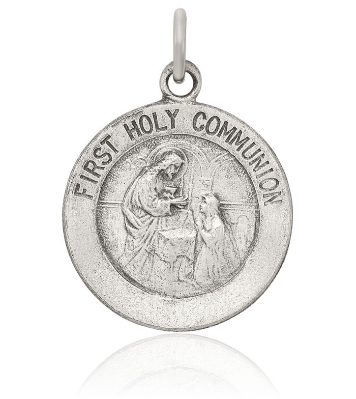 925 Sterling Silver Vintage First Holy Communion Medal Necklace Chain Pendant Charm