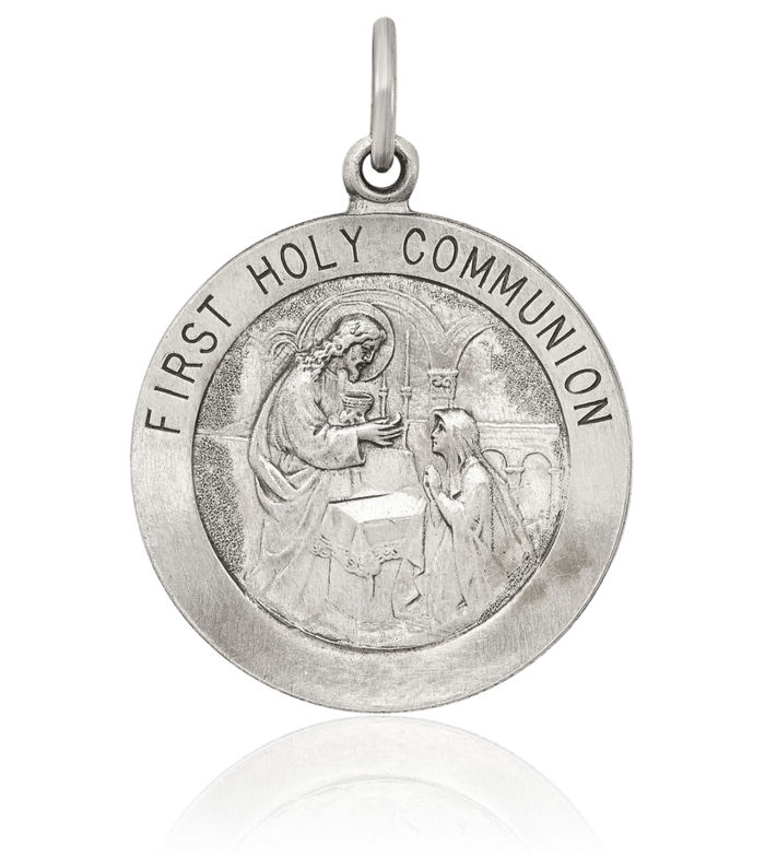 925 Sterling Silver Vintage First Holy Communion Medal Necklace Chain Pendant Charm