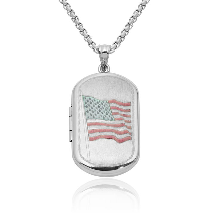 925 Sterling Silver Flag Personalized Photo Locket Necklace Picture Pendant Charm