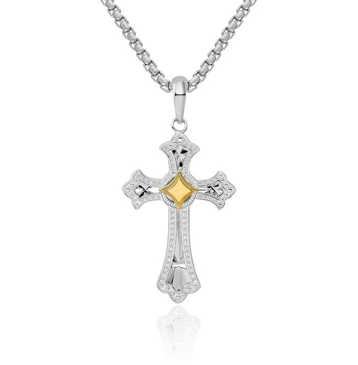 925 Sterling Silver French Fleur De Lis Lily Flower Holy Cross Necklace Religious Chain Pendant Jesus Christ Charm