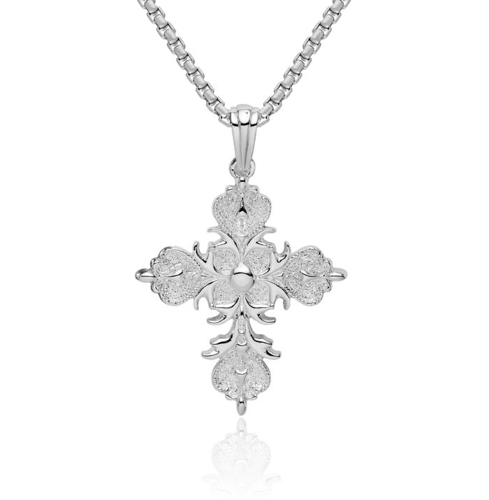 925 Sterling Silver French Fleur De Lis Lily Flower Holy Cross Necklace Religious Chain Pendant Jesus Christ Charm