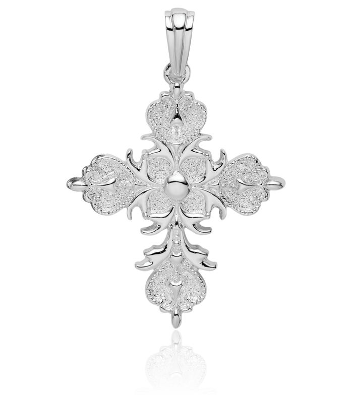 925 Sterling Silver French Fleur De Lis Lily Flower Holy Cross Necklace Religious Chain Pendant Jesus Christ Charm
