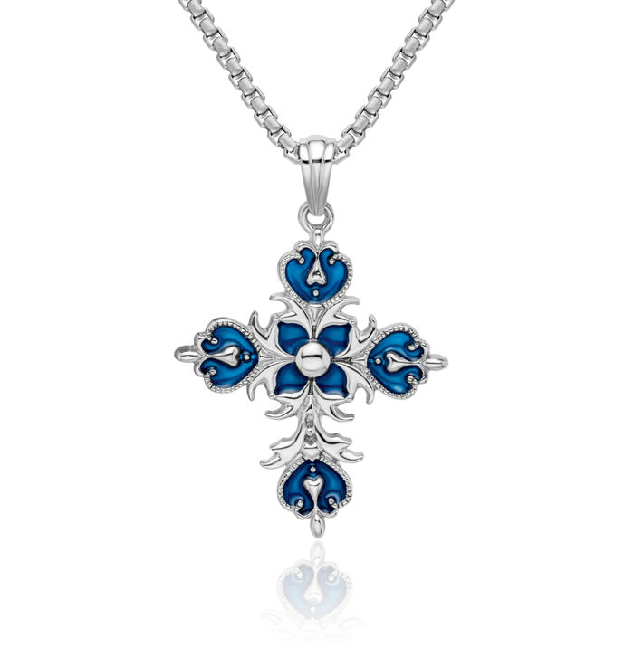 925 Sterling Silver French Fleur De Lis Lily Flower Holy Cross Necklace Religious Chain Pendant Jesus Christ Charm