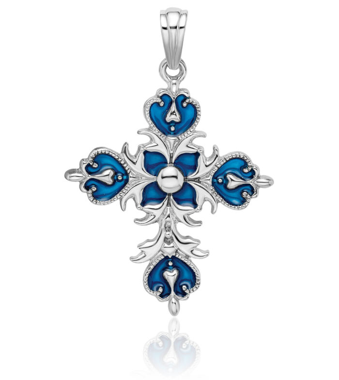 925 Sterling Silver French Fleur De Lis Lily Flower Holy Cross Necklace Religious Chain Pendant Jesus Christ Charm