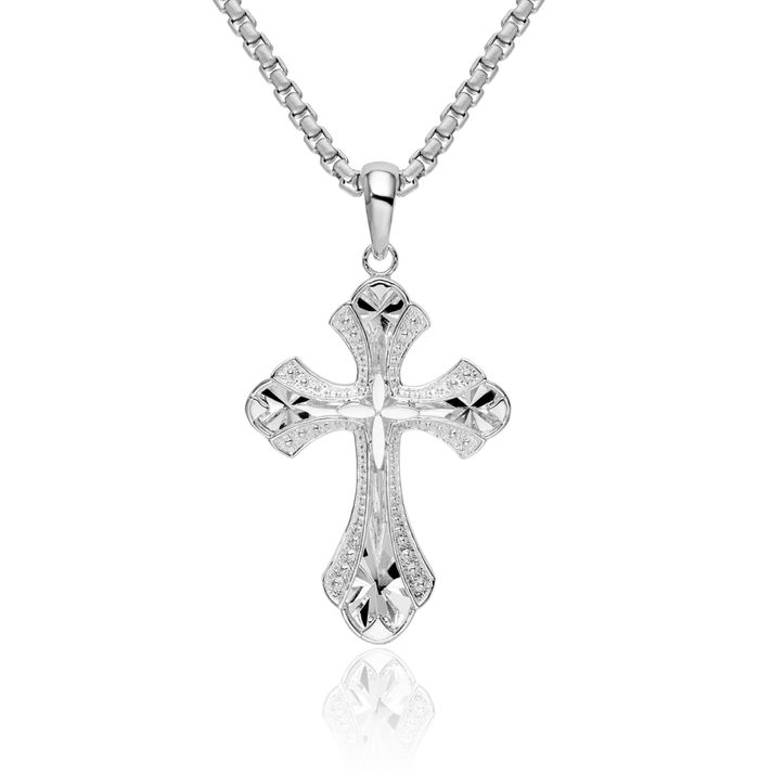 925 Sterling Silver French Fleur De Lis Lily Flower Holy Cross Necklace Religious Chain Pendant Jesus Christ Charm