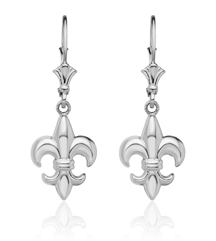 925 Sterling Silver French Fleur De Lis Lily Flower Drop Dangle Earrings