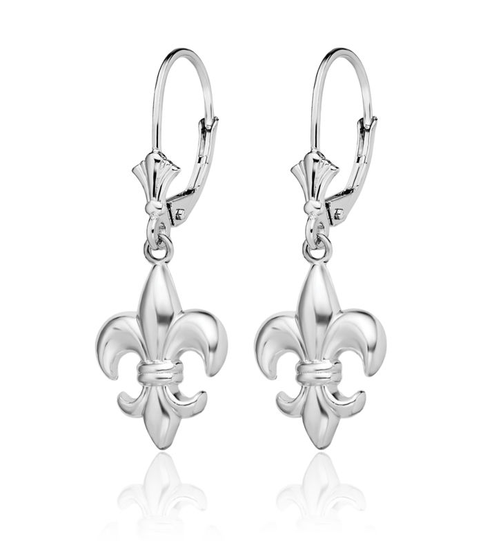 925 Sterling Silver French Fleur De Lis Lily Flower Drop Dangle Earrings