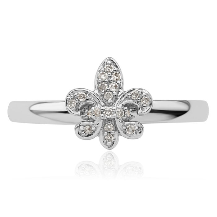 925 Sterling Silver French Fleur De Lis Lily Flower Diamond Stacking Ring Religious Saint Band