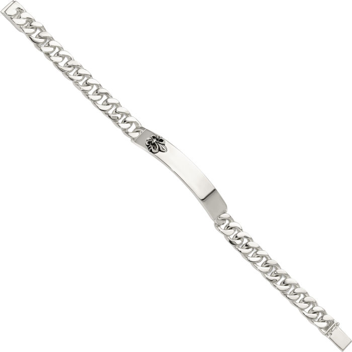 925 Sterling Silver Vintage Fleur De Lis Flower ID Mens Chain Bracelet