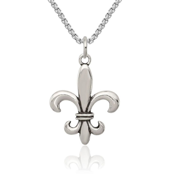 925 Sterling Silver Vintage French Fleur De Lis Lily Flower Necklace Religious Chain Pendant Saint Charm