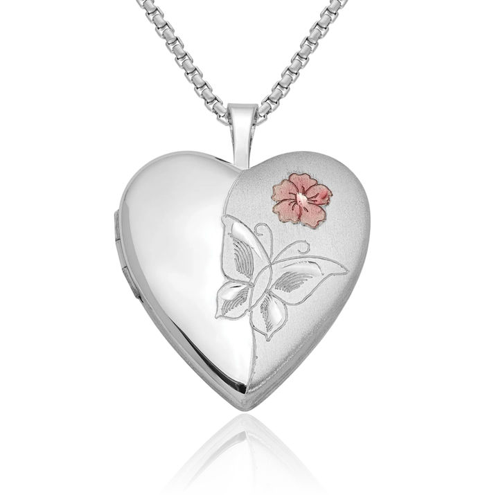 925 Sterling Silver Flower Butterfly Wings Heart Personalized Photo Locket Necklace Picture Pendant Charm