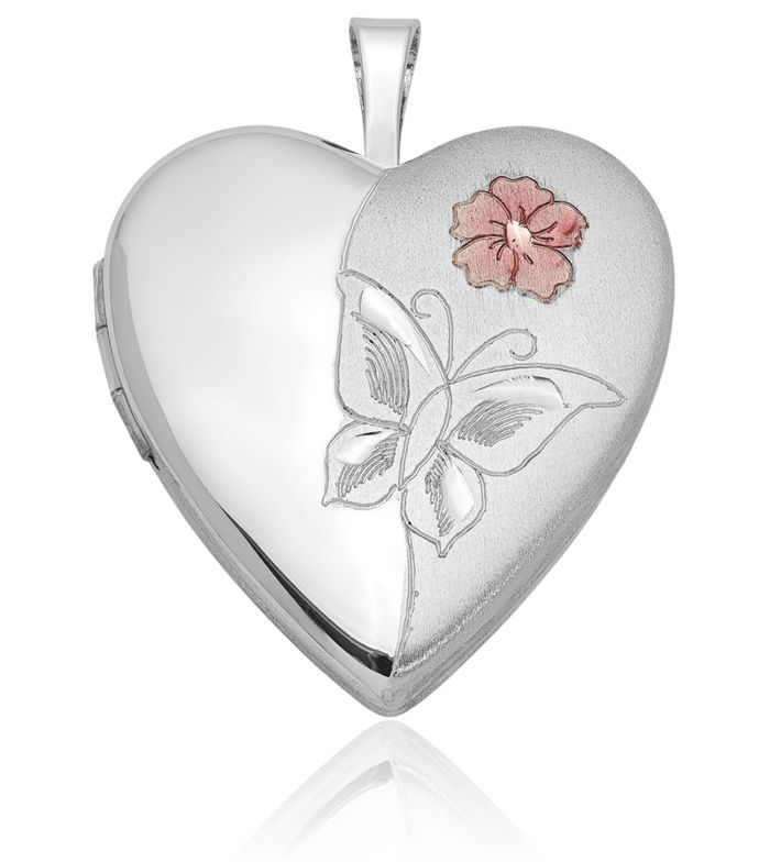 925 Sterling Silver Flower Butterfly Wings Heart Personalized Photo Locket Necklace Picture Pendant Charm