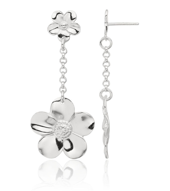 925 Sterling Silver Flower Chain Necklace Drop Dangle Earrings Set