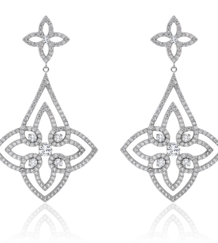 925 Sterling Silver Flower Cubic Zirconia CZ Post Drop Dangle Earrings