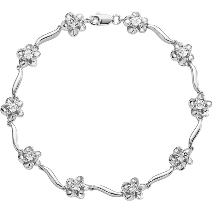 925 Sterling Silver Flower Diamond Chain Tennis Charm Bracelet