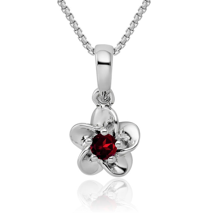 925 Sterling Silver Flower Red Garnet Necklace Gemstone Pendant Charm January Birthstone Jewelry