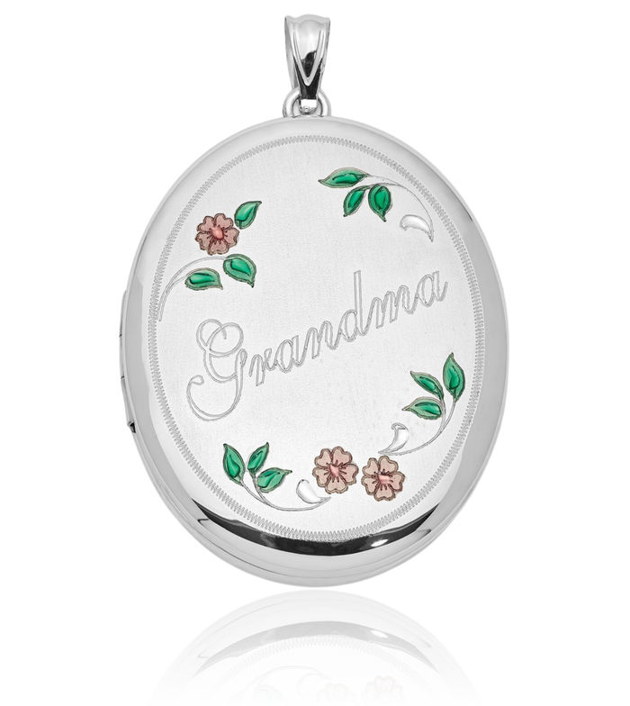 925 Sterling Silver Flower Grandma Oval Personalized Photo Locket Necklace Nana Charm Grandmother Pendant