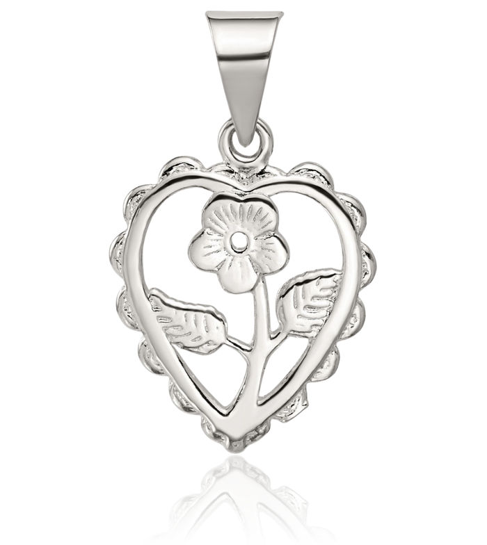 925 Sterling Silver Flower Heart Necklace Love Pendant Charm