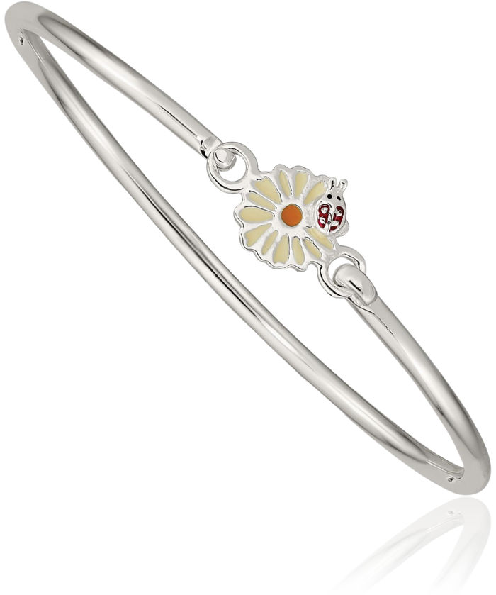 925 Sterling Silver Flower Ladybug Bangle Charm Bracelet