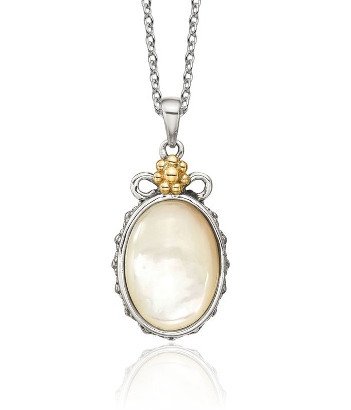 925 Sterling Silver Flower Oval Mother of Pearl Chain Necklace
