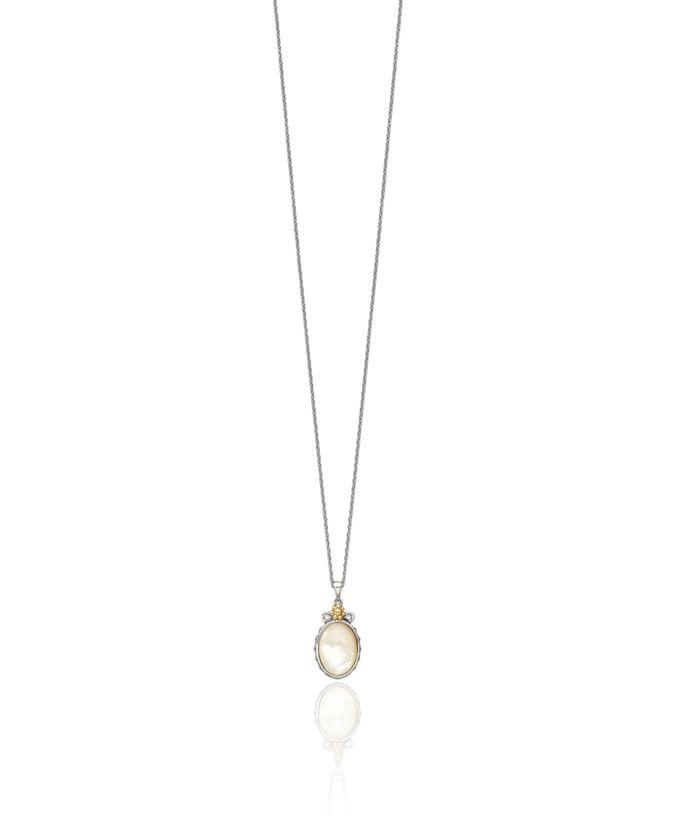 925 Sterling Silver Flower Oval Mother of Pearl Chain Necklace