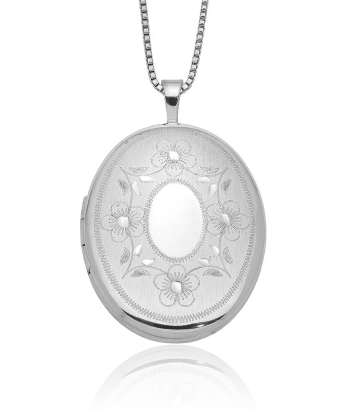 925 Sterling Silver Flower Oval Personalized Photo Locket Chain Necklace