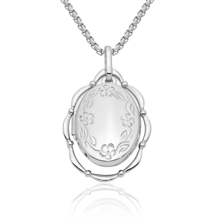 925 Sterling Silver Flower Oval Personalized Photo Locket Necklace Picture Pendant Charm