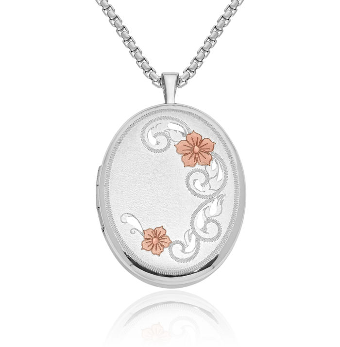 925 Sterling Silver Flower Oval Personalized Photo Locket Necklace Picture Pendant Charm