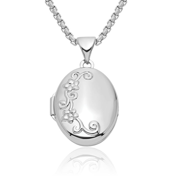 925 Sterling Silver Flower Oval Personalized Photo Locket Necklace Picture Pendant Charm