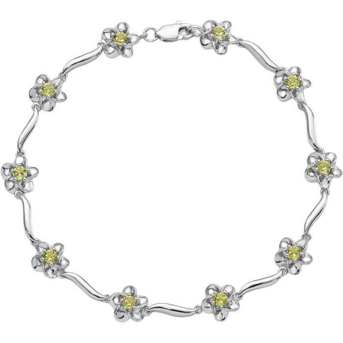 925 Sterling Silver Flower Green Peridot Chain Tennis Charm Bracelet