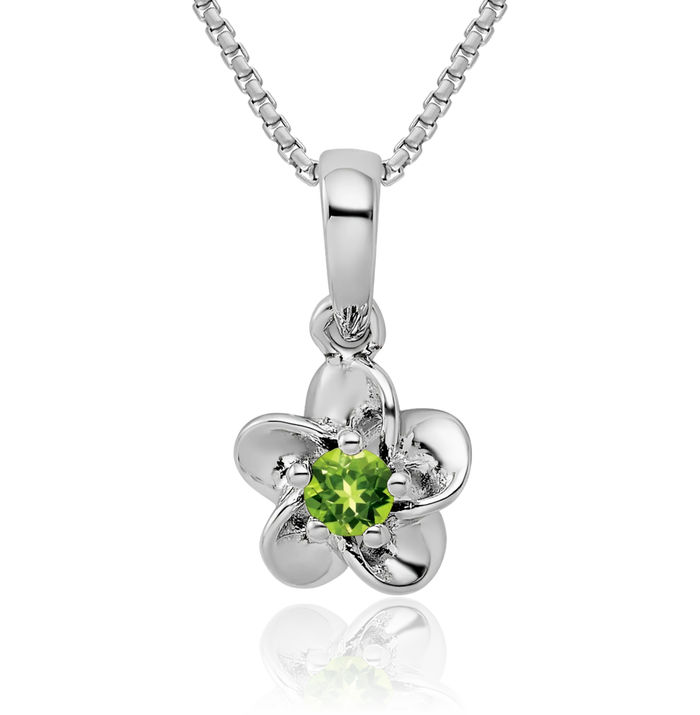 925 Sterling Silver Flower Green Peridot Necklace Charm Gemstone Pendant August Birthstone Jewelry