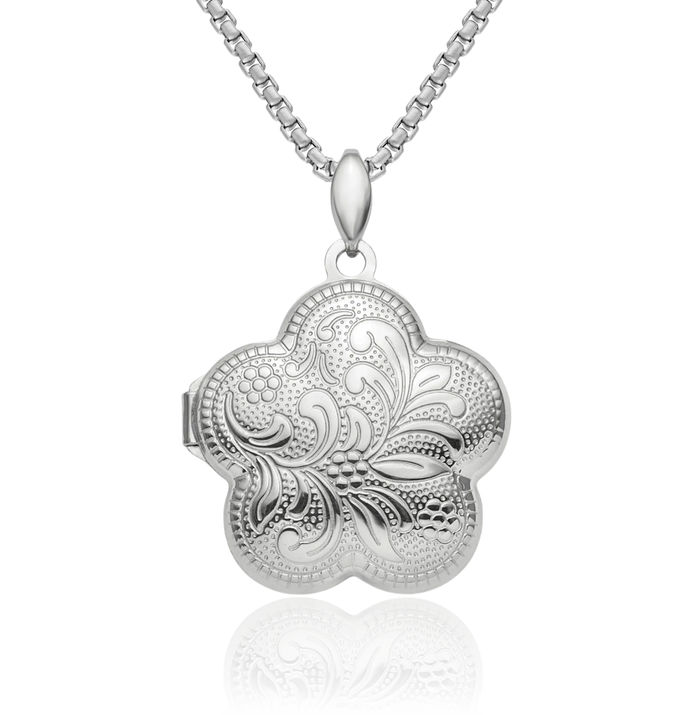 925 Sterling Silver Flower Personalized Photo Locket Necklace Picture Pendant Charm