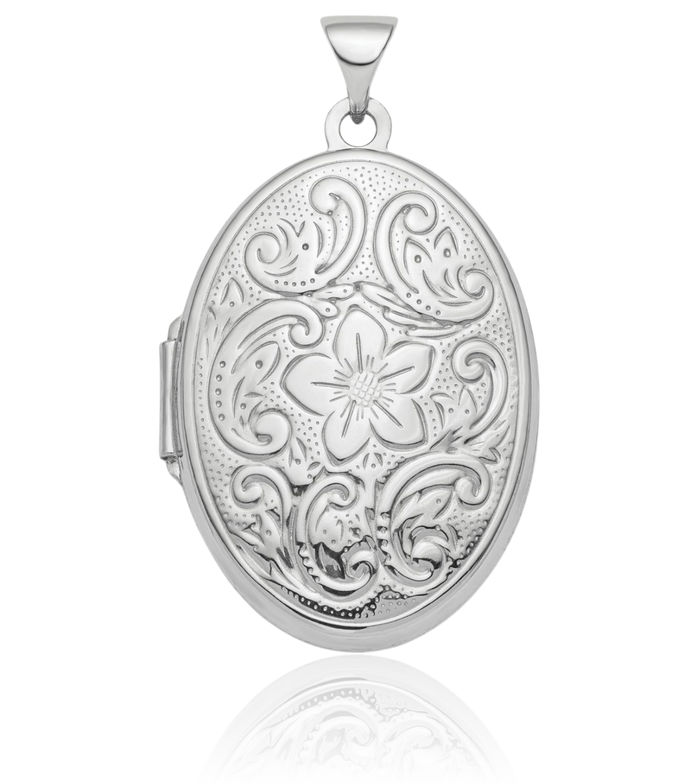 925 Sterling Silver Flower Reversible Oval Personalized Photo Locket Necklace Picture Pendant Charm