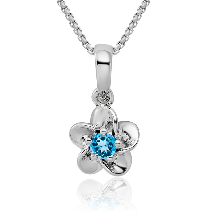 925 Sterling Silver Flower Swiss Blue Topaz Necklace Charm Gemstone Pendant December Birthstone Jewelry