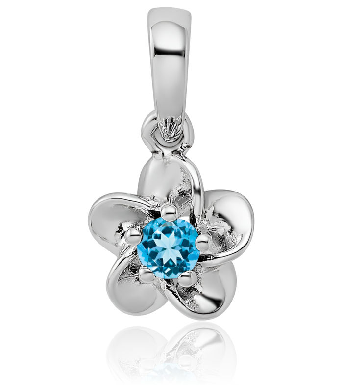 925 Sterling Silver Flower Swiss Blue Topaz Necklace Charm Gemstone Pendant December Birthstone Jewelry