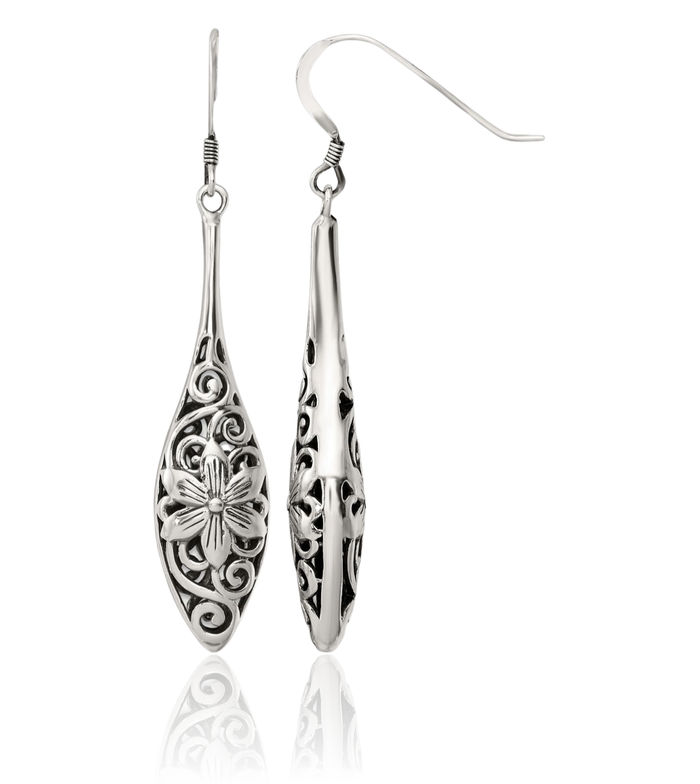 925 Sterling Silver Vintage Flower Teardrop Drop Dangle Earrings