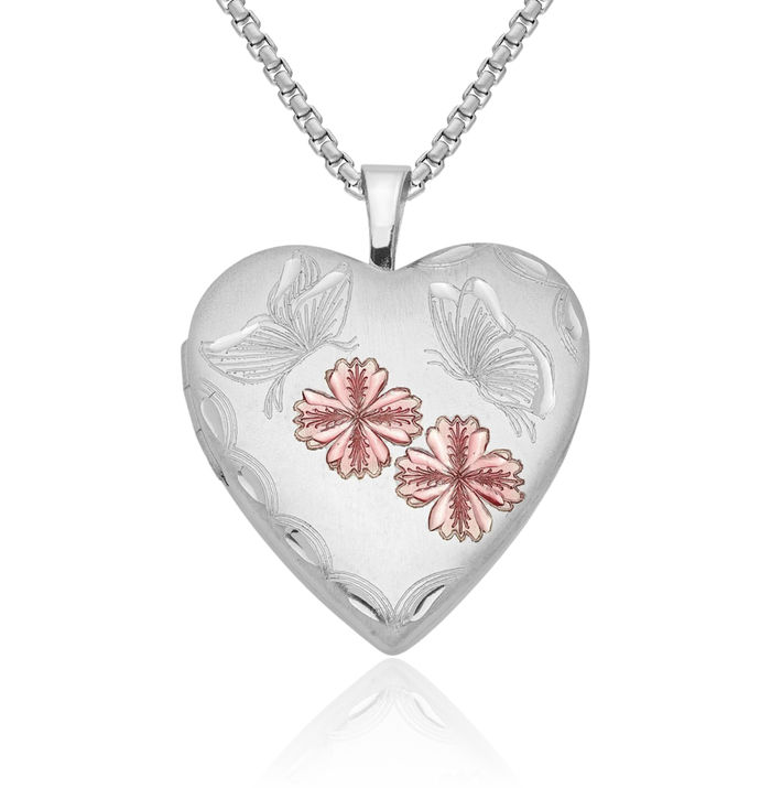 925 Sterling Silver Flowers Butterfly Wings Heart Personalized Photo Locket Necklace Picture Pendant Charm