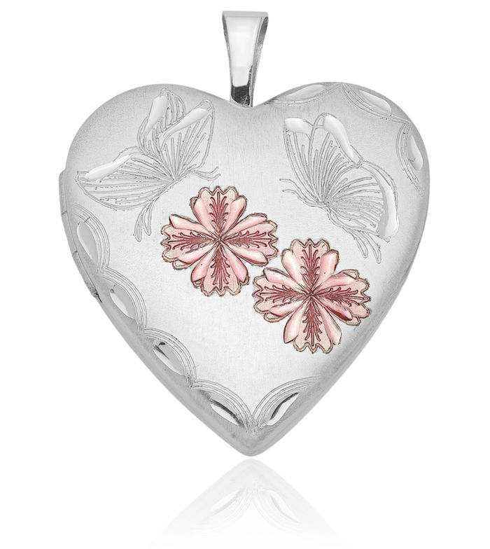 925 Sterling Silver Flowers Butterfly Wings Heart Personalized Photo Locket Necklace Picture Pendant Charm