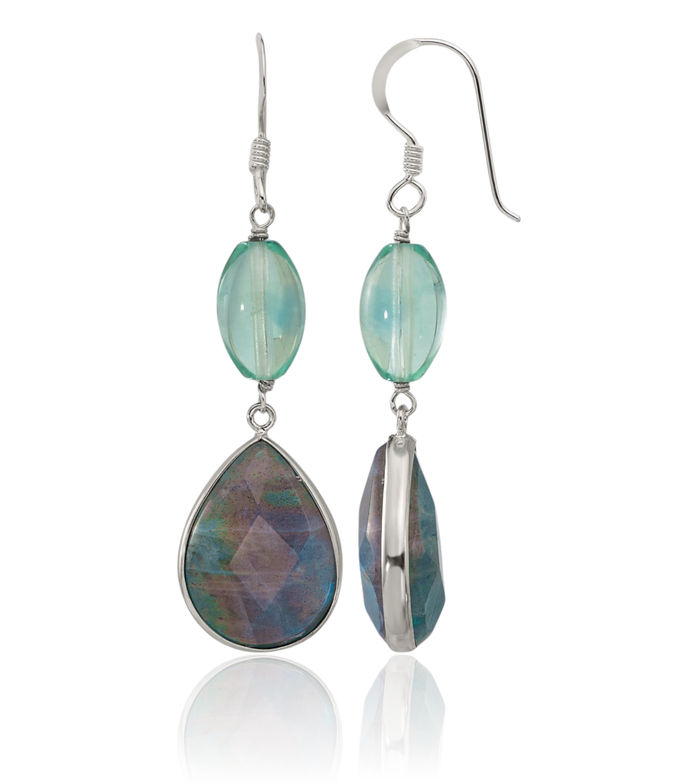 Sterling Silver Fluorite and Labradorite Teardrop Dangle Earrings