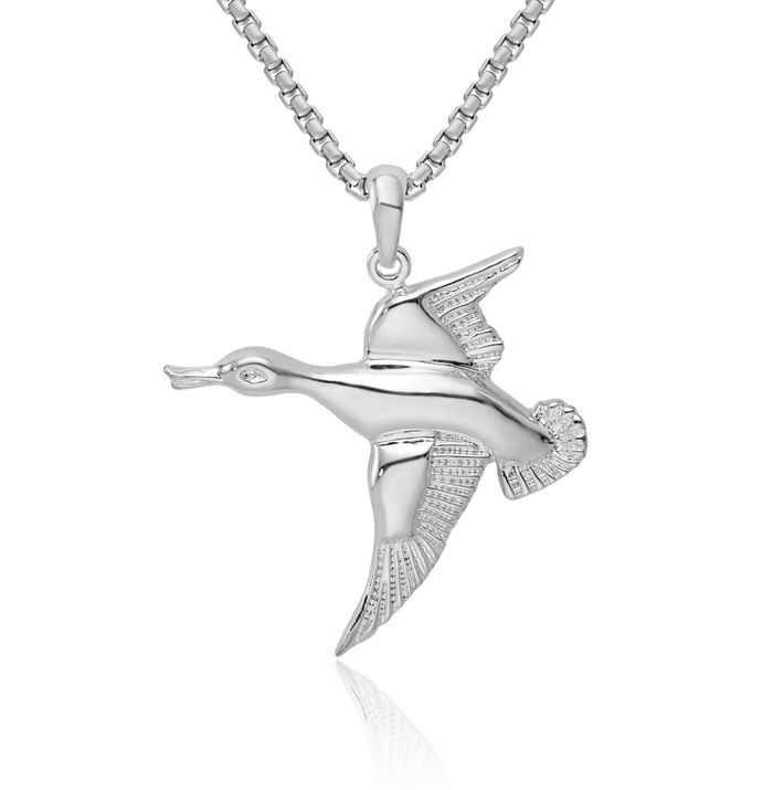 925 Sterling Silver Flying Mallard Duck Good Luck Bird Necklace Chain Pendant Charm