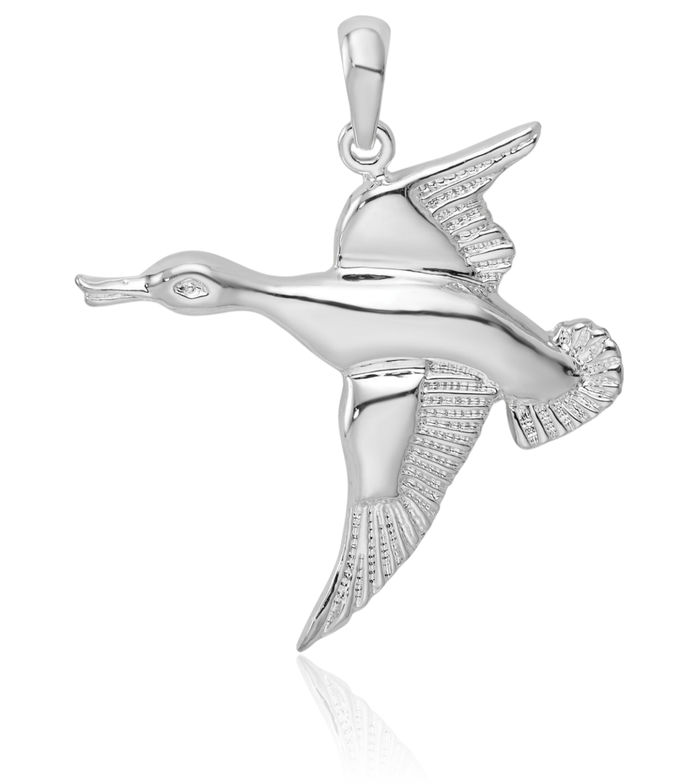 925 Sterling Silver Flying Mallard Duck Good Luck Bird Necklace Chain Pendant Charm