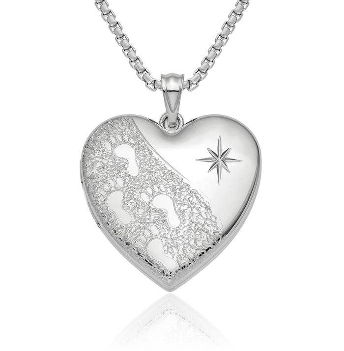 925 Sterling Silver Footprints Ash Holder Heart Personalized Photo Locket Cremation Necklace Memorial Charm Urn Pendant