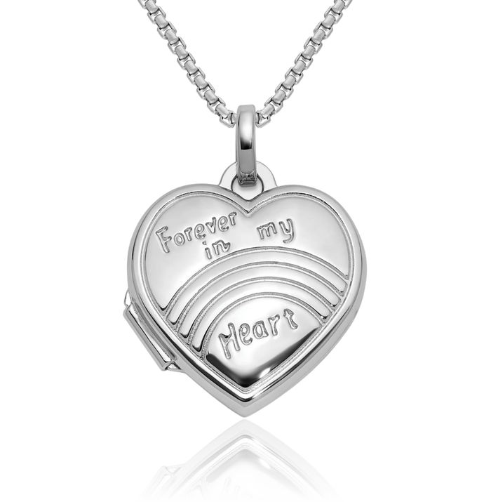 925 Sterling Silver Forever My Heart Rainbow Locket Necklace Chain Pendant Charm