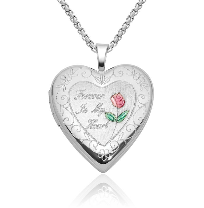 925 Sterling Silver Forever My Heart Rose Personalized Photo Locket Necklace Picture Pendant Charm