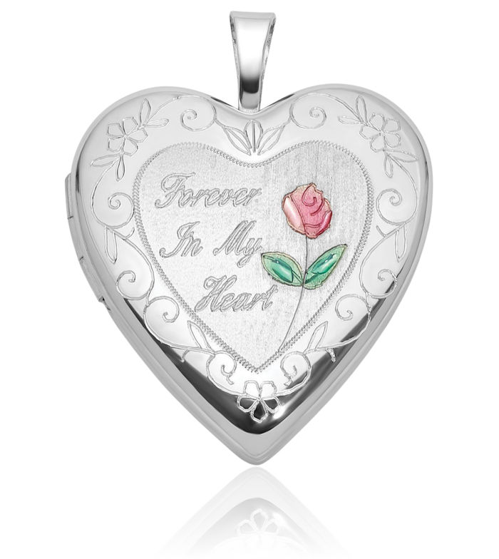 925 Sterling Silver Forever My Heart Rose Personalized Photo Locket Necklace Picture Pendant Charm