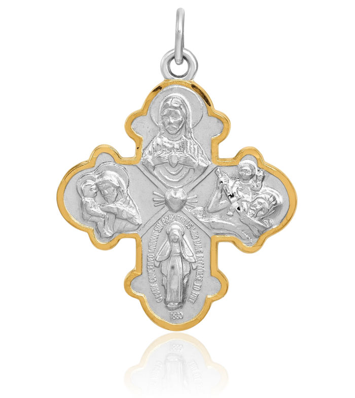 925 Sterling Silver Four Way Holy Cross Religious Medal Necklace Christian Pendant Scapular Charm