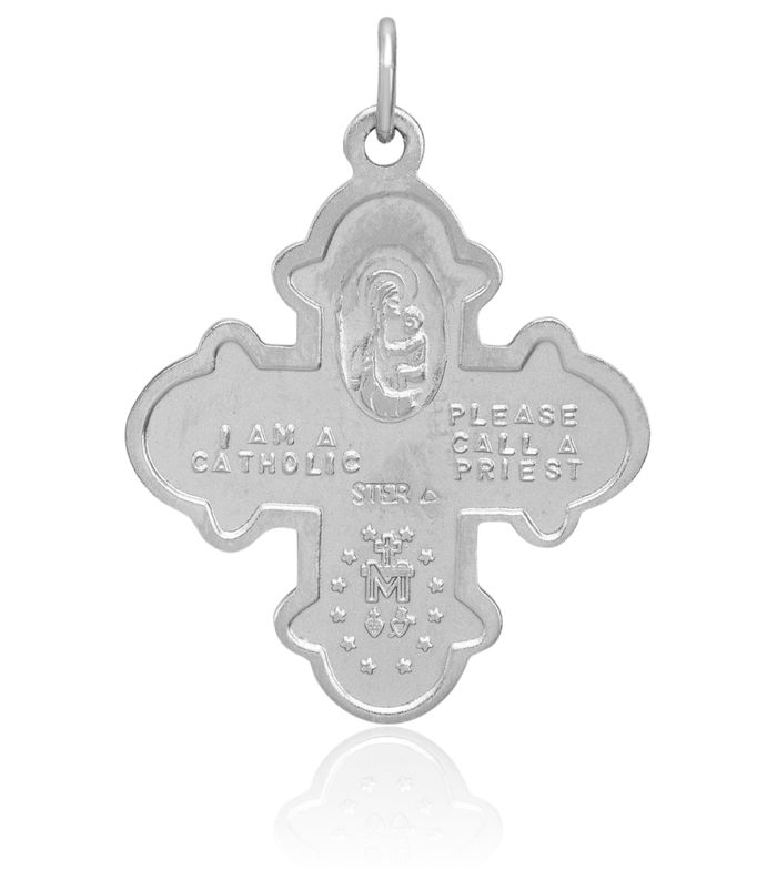 925 Sterling Silver Four Way Holy Cross Religious Medal Necklace Christian Pendant Scapular Charm