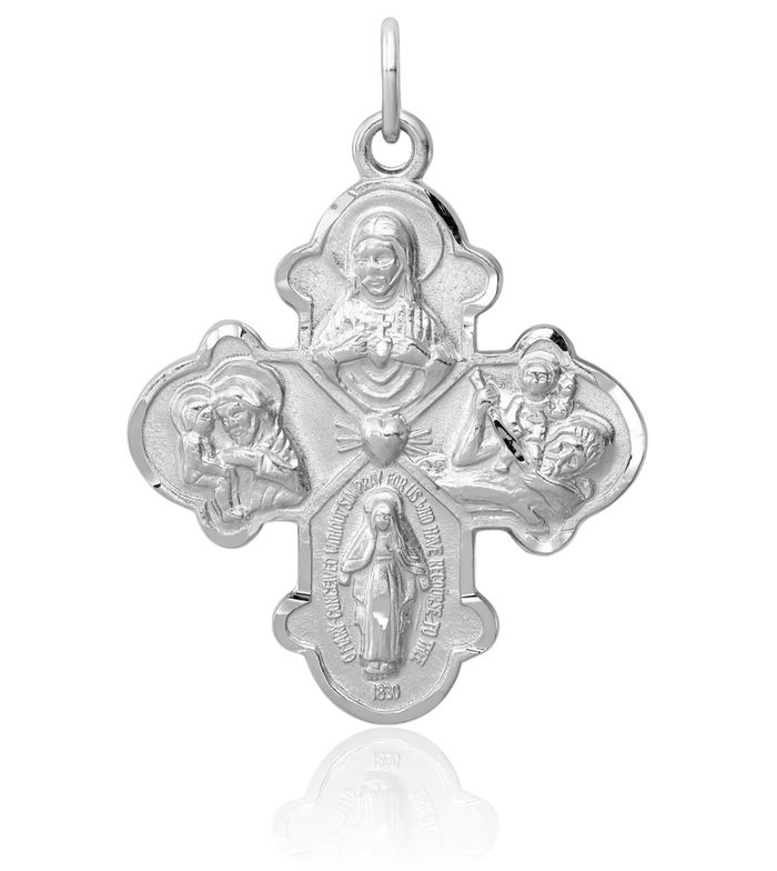 925 Sterling Silver Four Way Holy Cross Religious Medal Necklace Christian Pendant Scapular Charm