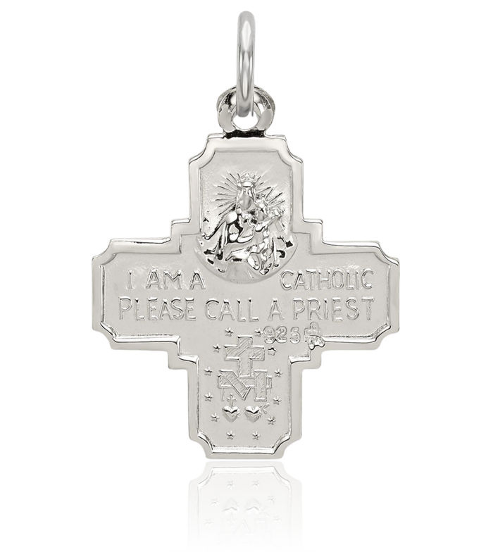 925 Sterling Silver Four Way Holy Cross Religious Medal Necklace Christian Pendant Scapular Charm